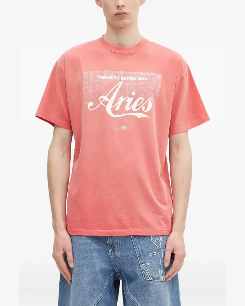Aries T-Shirt mit Logo-Print - Rot Rot