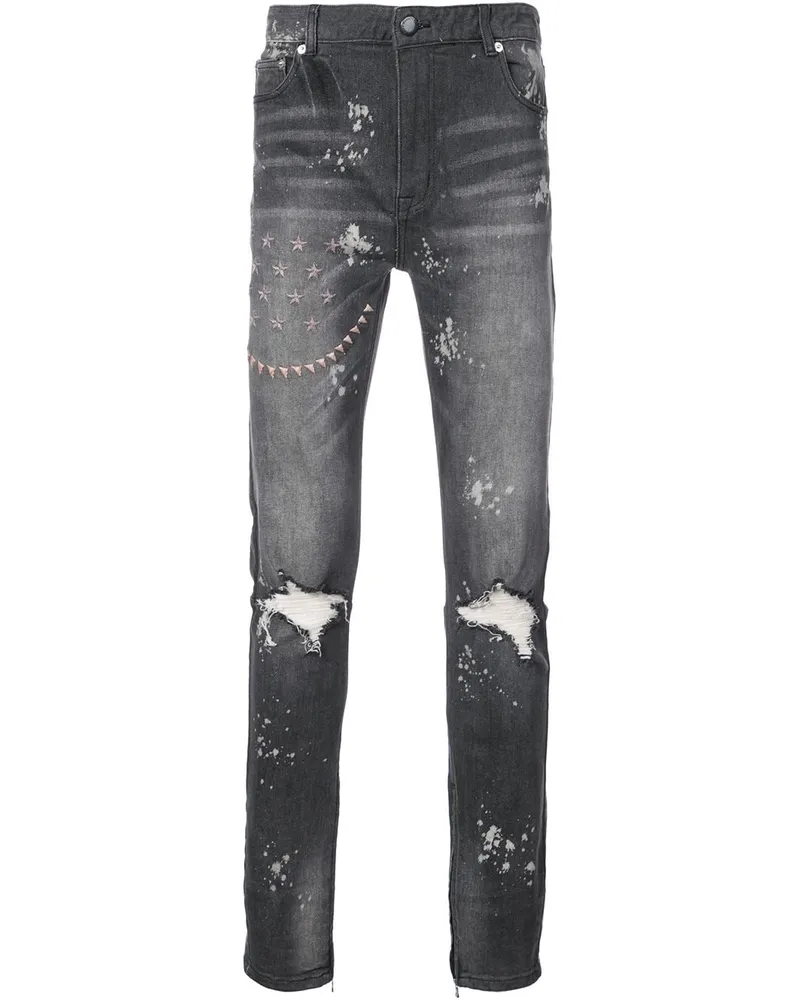 God's Masterful Children Bestickte Jeans mit schmaler Passform Schwarz