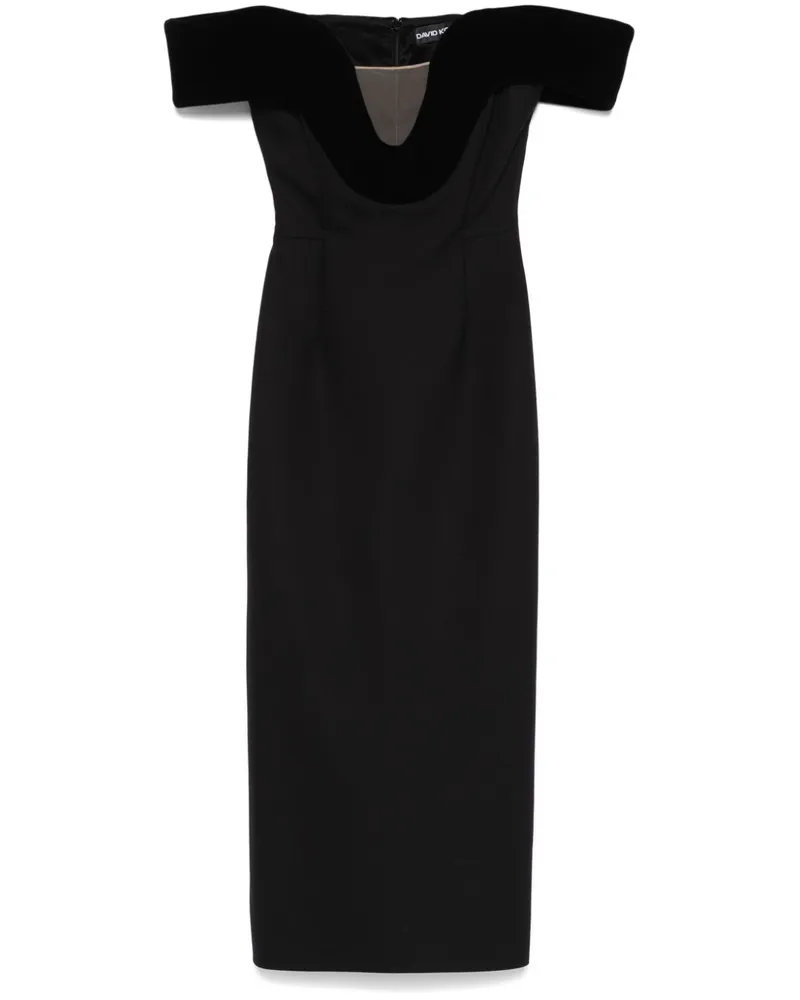 David Koma Schulterfreies Midikleid mit Samtdetail - Schwarz Schwarz