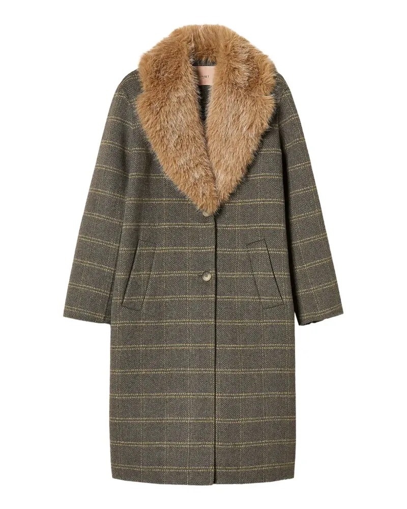 Twin-Set Karierter Wollmantel mit Faux Fur - Grau Grau