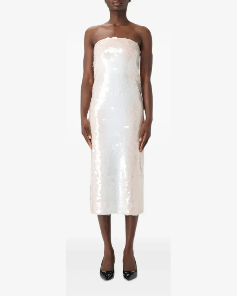 Max Mara Schulterfreies Midikleid mit Pailletten - Weiß Weiß