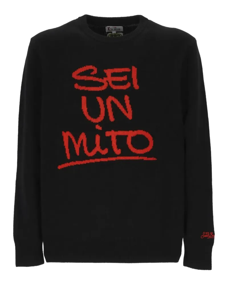 MC2 Saint Barth x 883 schwarzer Heron Rundhalspullover mit Sei Un Mito-Intarsienmotiv | Special Edition Schwarz