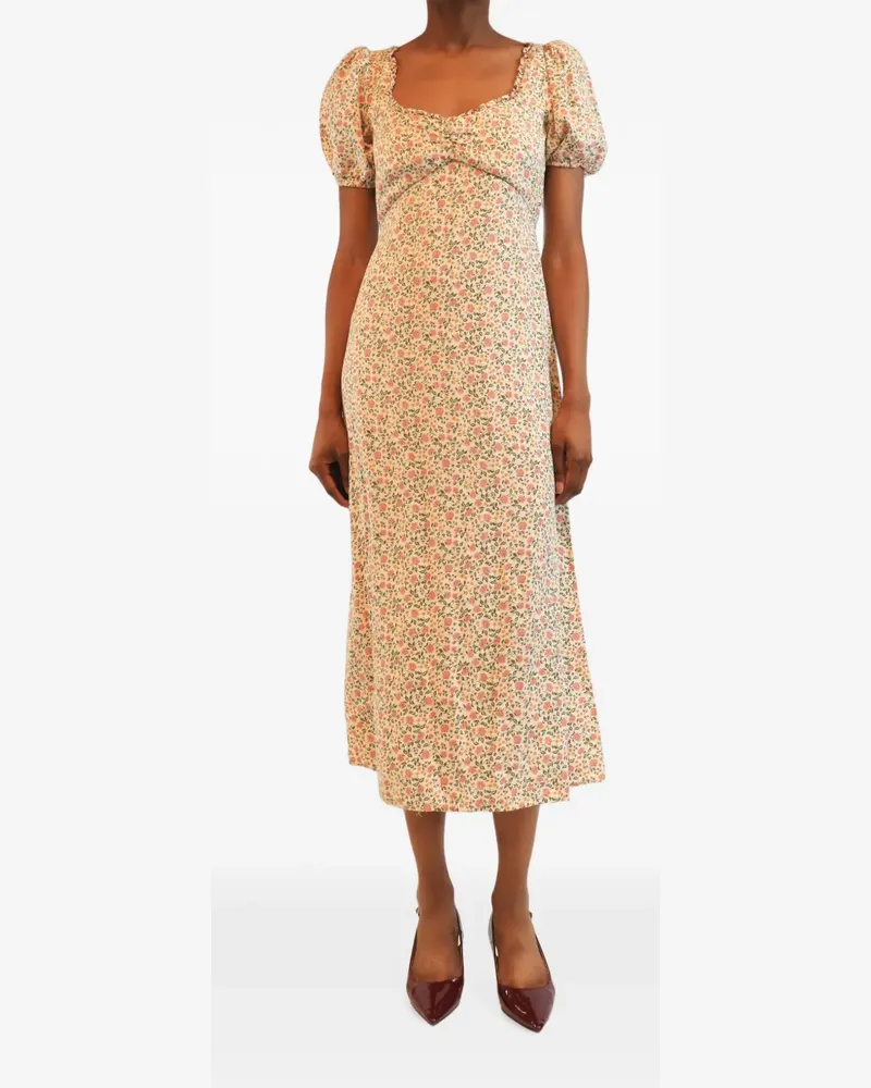 Reformation floral-print puff-sleeve midi dress - Nude Nude