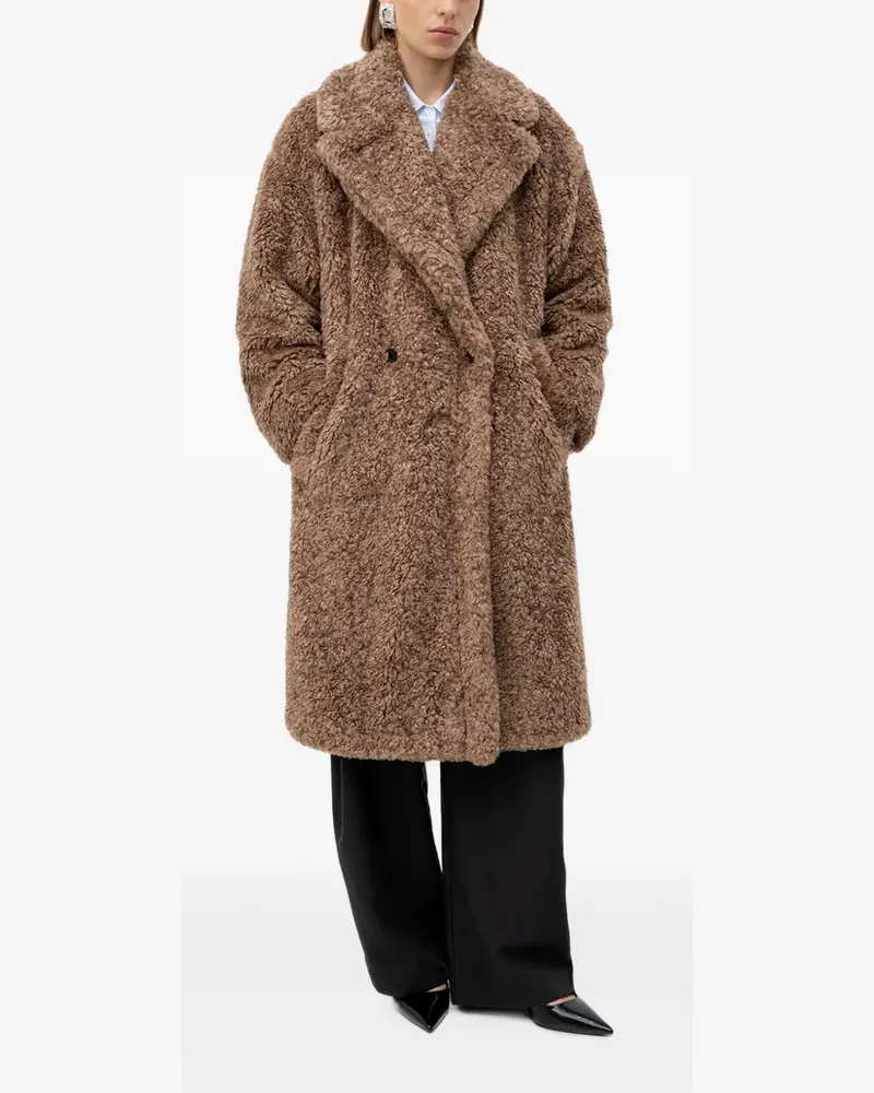 HUGO BOSS oversized-fit teddy coat with double-breasted closure - Braun Braun