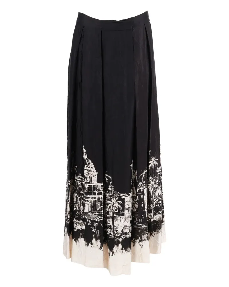 SHIRTAPORTER printed pleated maxi skirt - Schwarz Schwarz