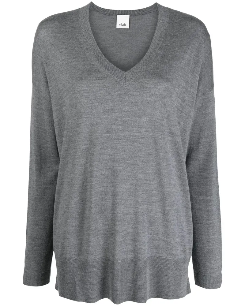 ALLUDE Fein gestrickter Pullover mit V-Ausschnitt - Grau Grau