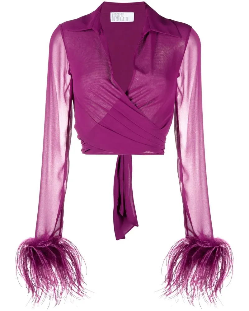 Giuseppe di Morabito Cropped-Bluse mit Federn - Violett Violett