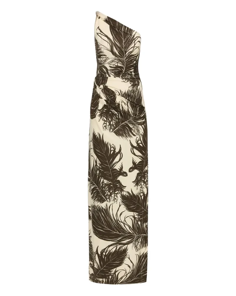 Oscar de la Renta Maxikleid mit Feder-Print - Braun Braun