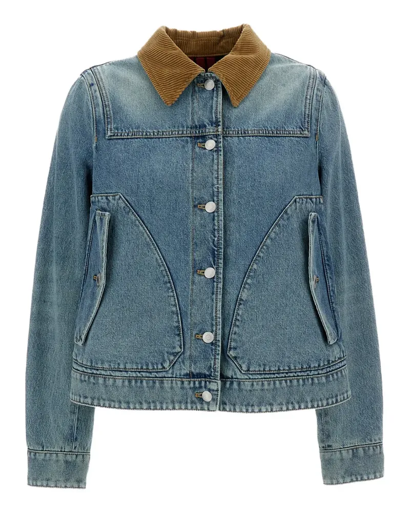 Alexander McQueen corduroy-collar denim jacket - Blau Blau