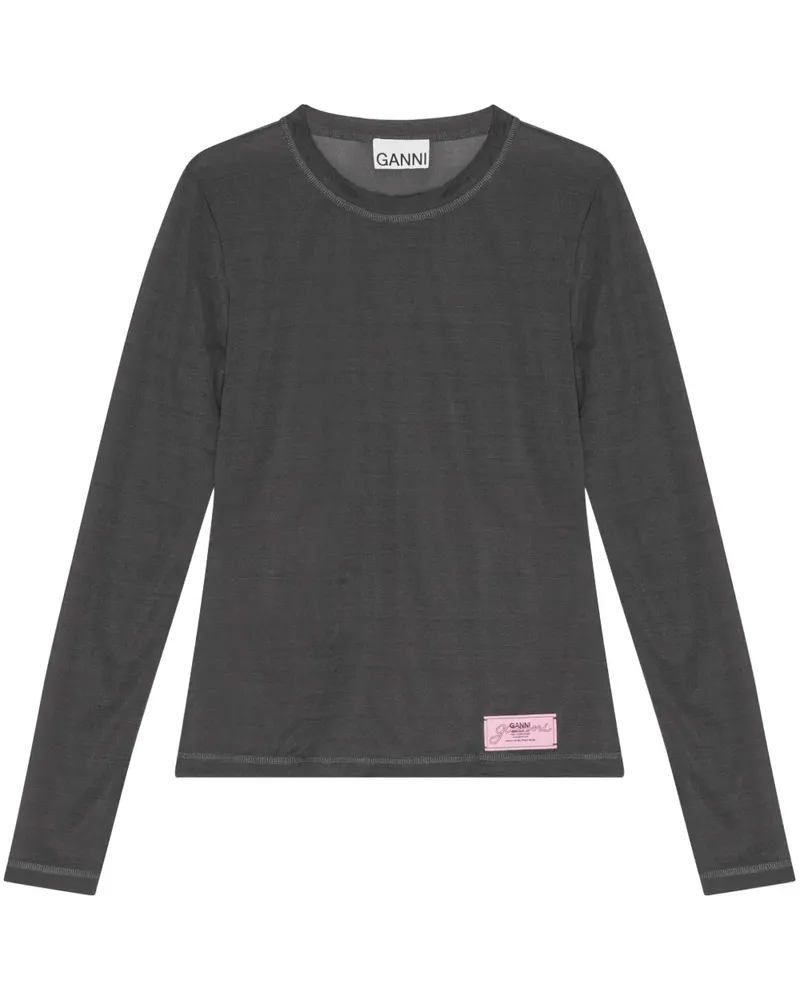 Ganni T-Shirt mit Logo-Patch - Grau Grau