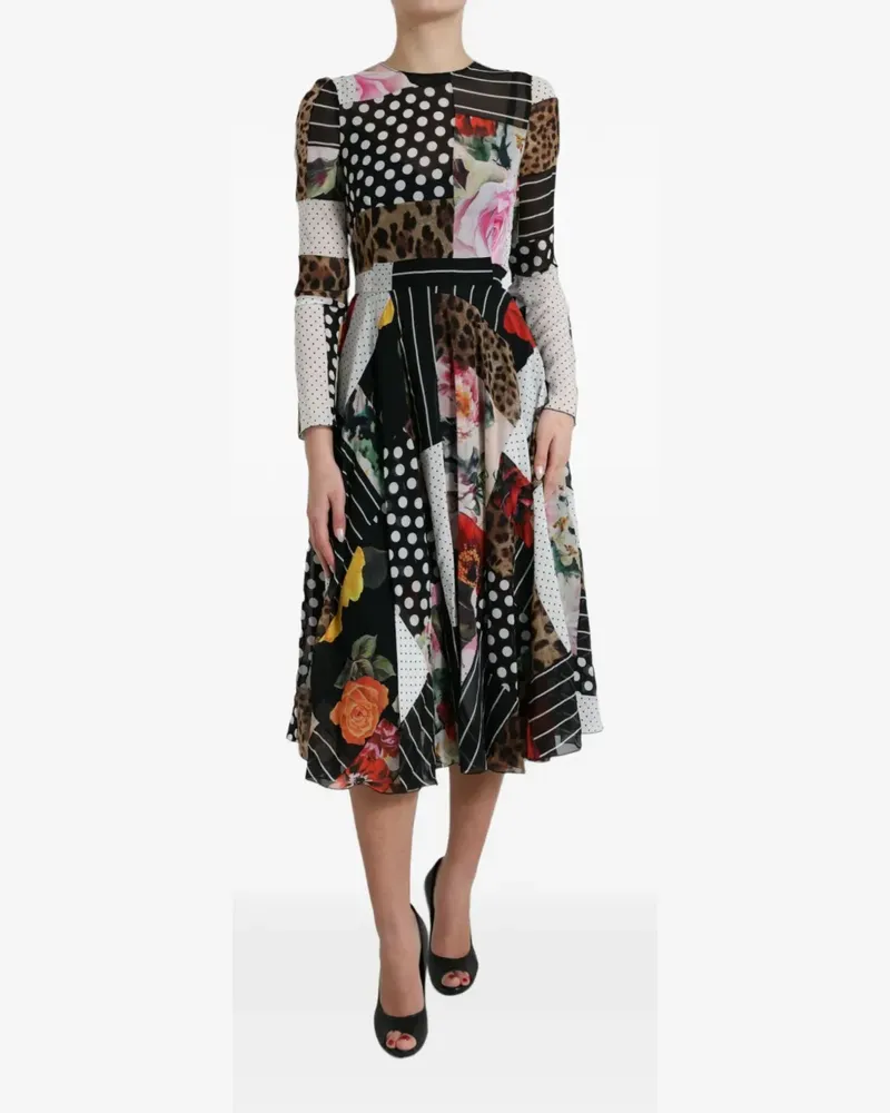 Dolce & Gabbana Midikleid im Patchwork-Look mit Blumenprint - Schwarz Schwarz
