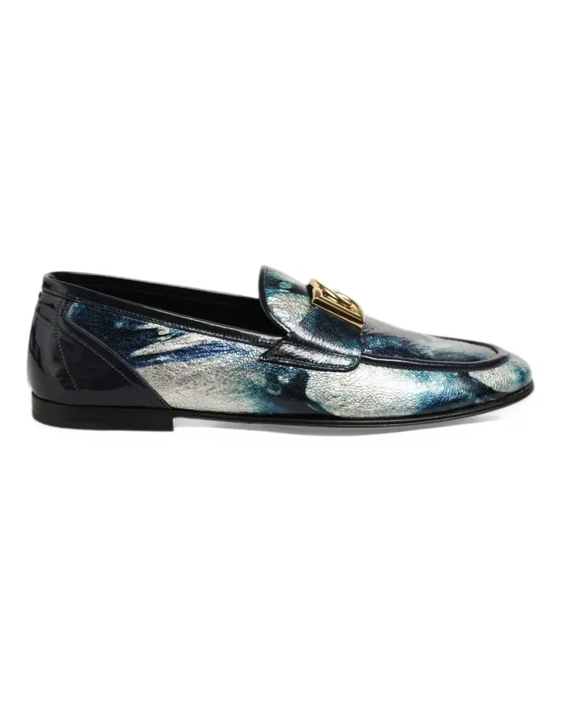 Dolce & Gabbana DG-plaque metallic-leather loafers - Blau Blau