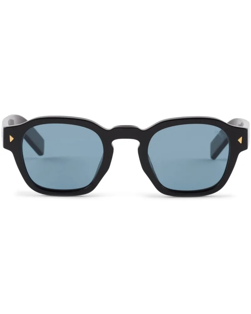 Prada Eckige Sonnenbrille mit Logo-Schild - Schwarz Schwarz
