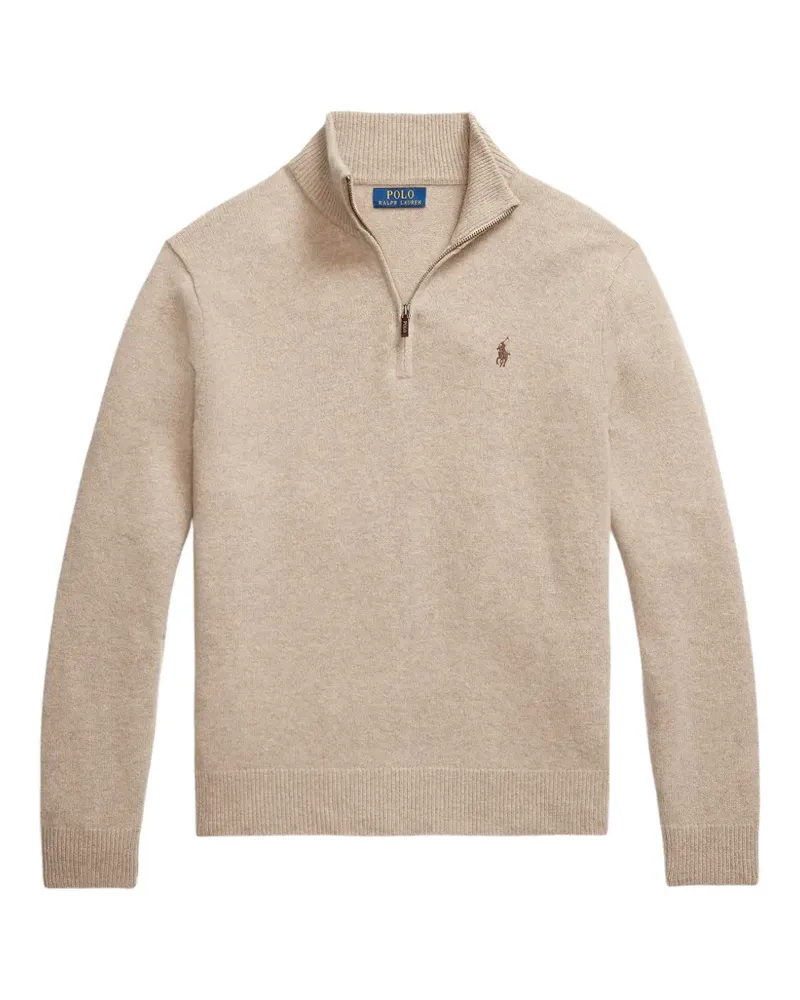Ralph Lauren quarter-zip embroidered-logo sweater - Nude Nude