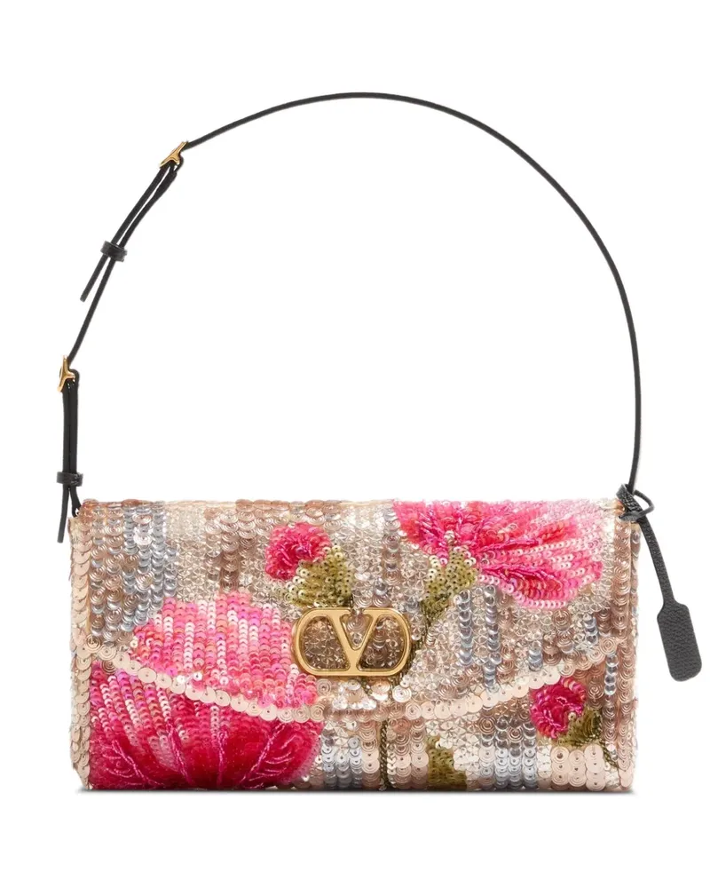 Valentino Garavani DeVain small embroidered shoulder bag - Nude Nude