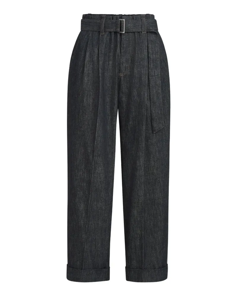Brunello Cucinelli cotton denim-effect twill loose sartorial trousers with monili - Blau Blau