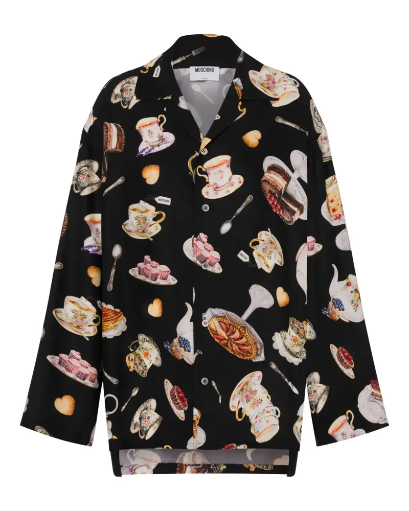 Moschino Seidenhemd mit Print - Schwarz Schwarz