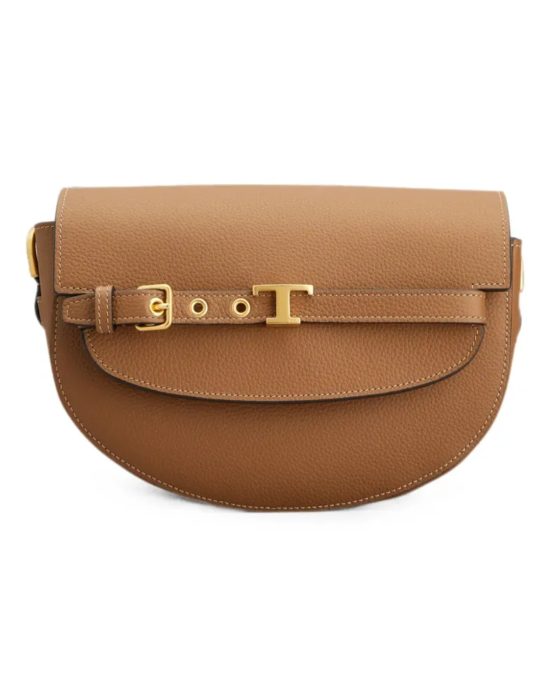 TOD'S mini T Signature leather crossbody bag - Braun Braun