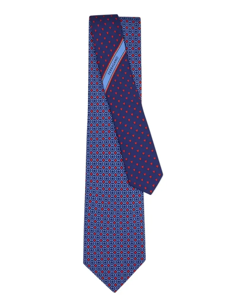 Ferragamo Gancini hearts-print silk tie - Blau Blau
