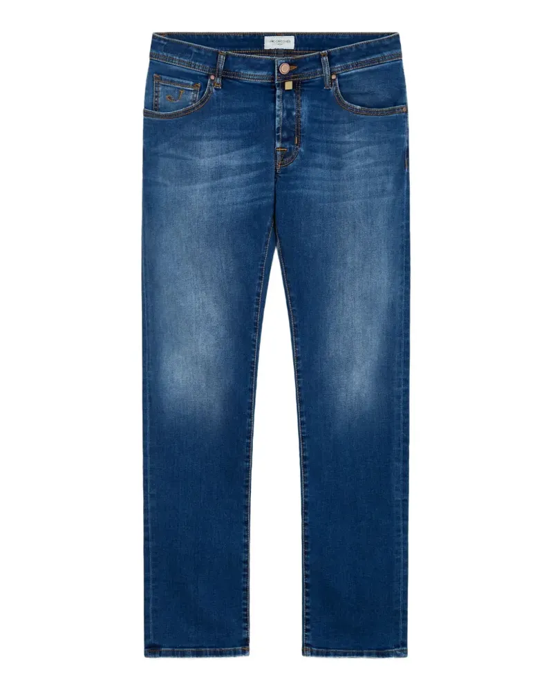 Jacob Cohën logo-patch whiskered jeans - Blau Blau