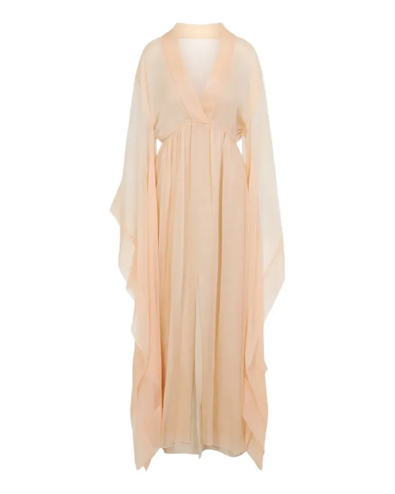 Alberta Ferretti draped-sleeve V-neck maxi dress - Nude Nude