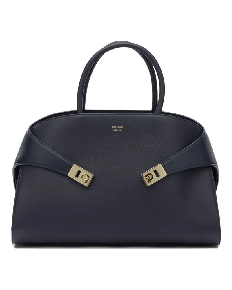 Ferragamo Gancini-plaque leather tote bag - Blau Blau
