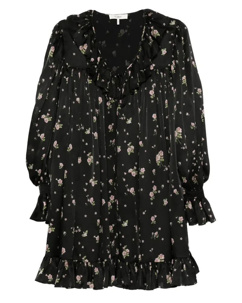 Chloé Gerüschtes Minikleid - Schwarz Schwarz