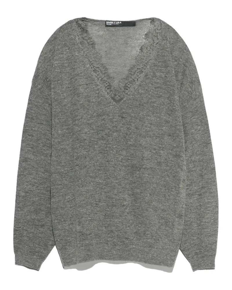 BIMBA Y LOLA Langer Pullover aus Wolle und Spitze - Grau Grau