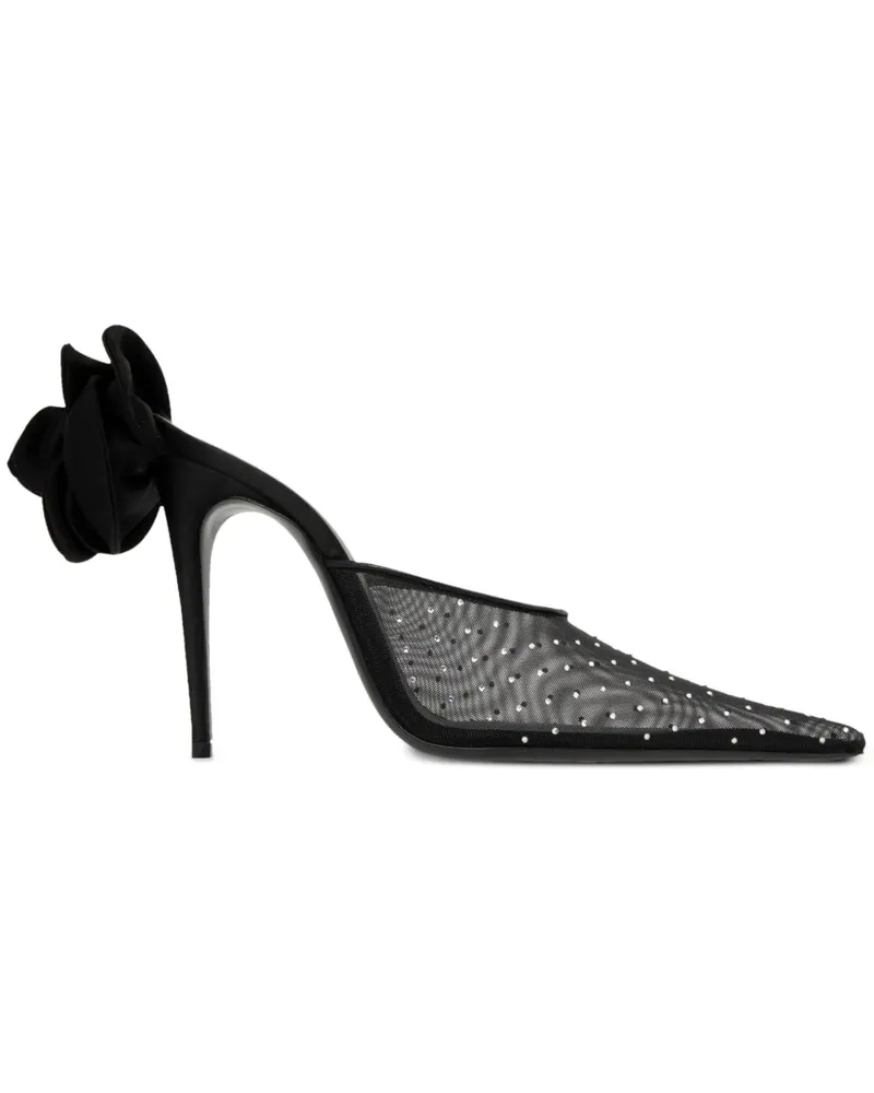 Magda Butrym Spitze Mules mit Blumendetail 110mm - Schwarz Schwarz