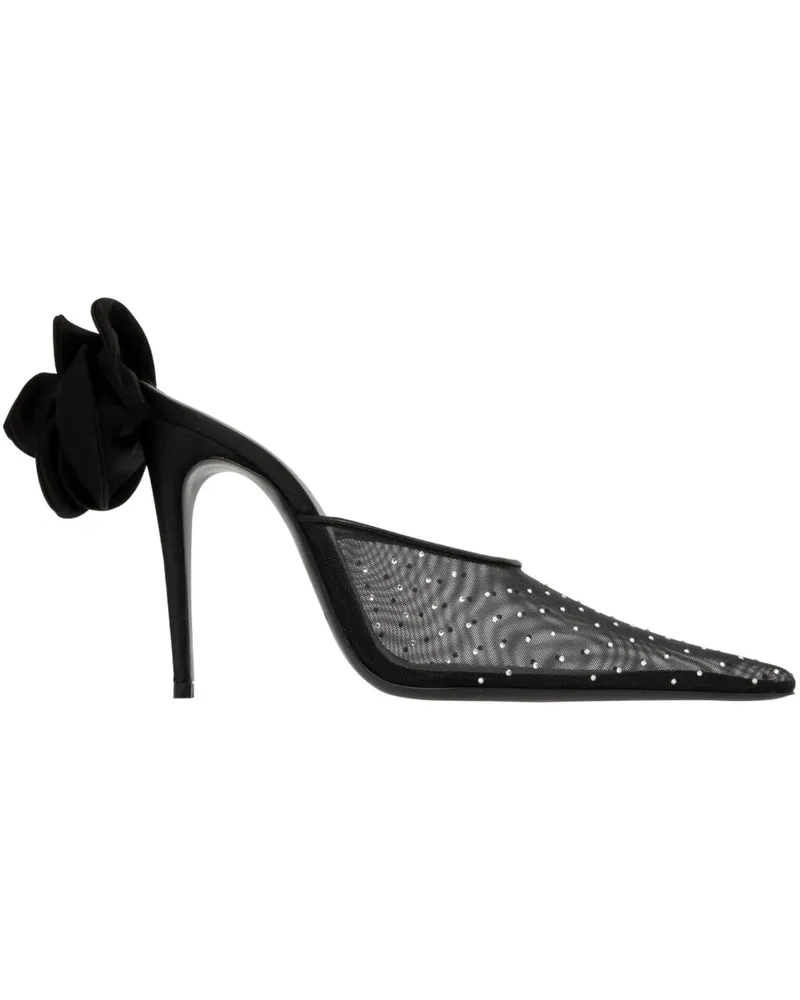 Magda Butrym Spitze Mules mit Blumendetail 110mm - Schwarz Schwarz