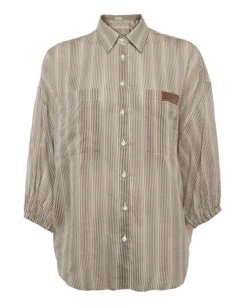 Brunello Cucinelli Gestreiftes Monili Hemd - Nude Nude
