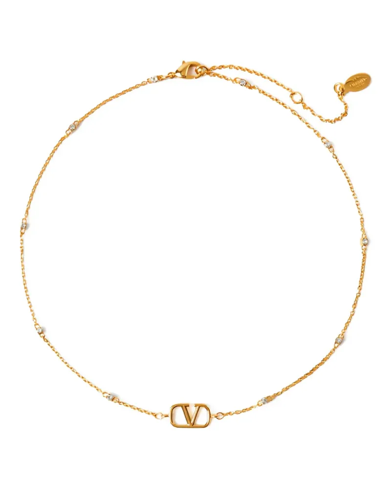 Valentino Garavani Kristallverzierte Halskette mit Logo-Schild - Gold Gold