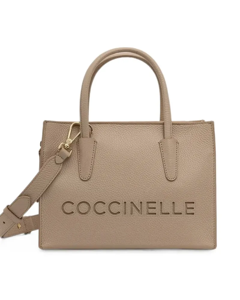 Coccinelle logo-debossed leather tote bag - Nude Nude
