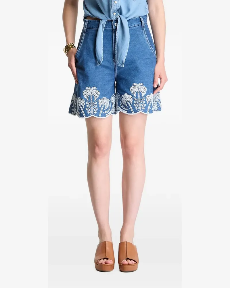 Guess Kurze Shorts mit besticktem Saum - Blau Blau