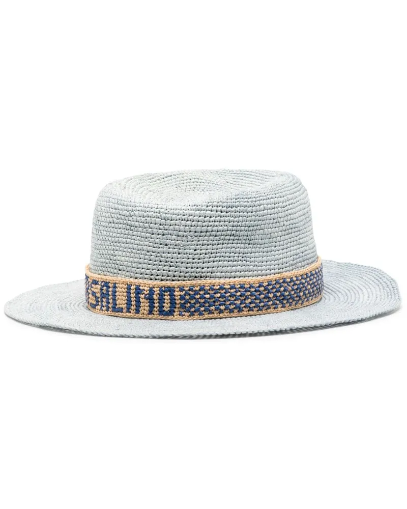 Borsalino Panama-Strohhut in Häkeloptik - Blau Blau