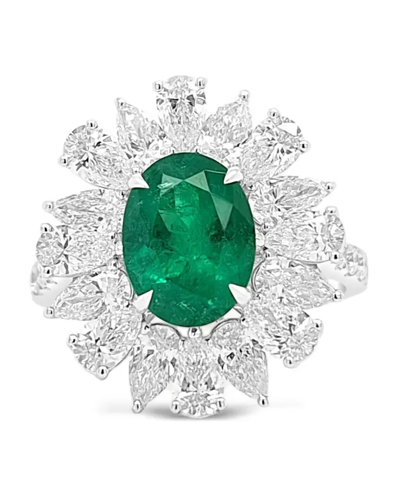 HYT Jewelry 18kt Weißgoldring mit Diamant und Smaragd - Silber Silber