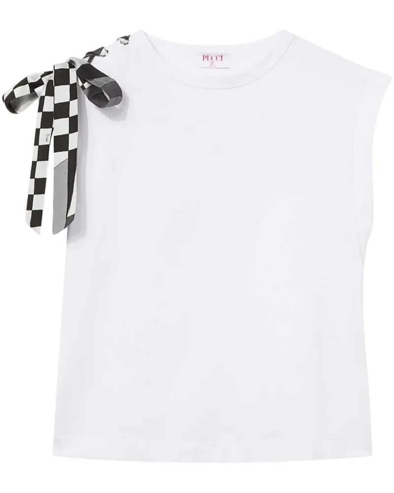 Emilio Pucci T-Shirt mit kariertem Band - Weiß Weiß