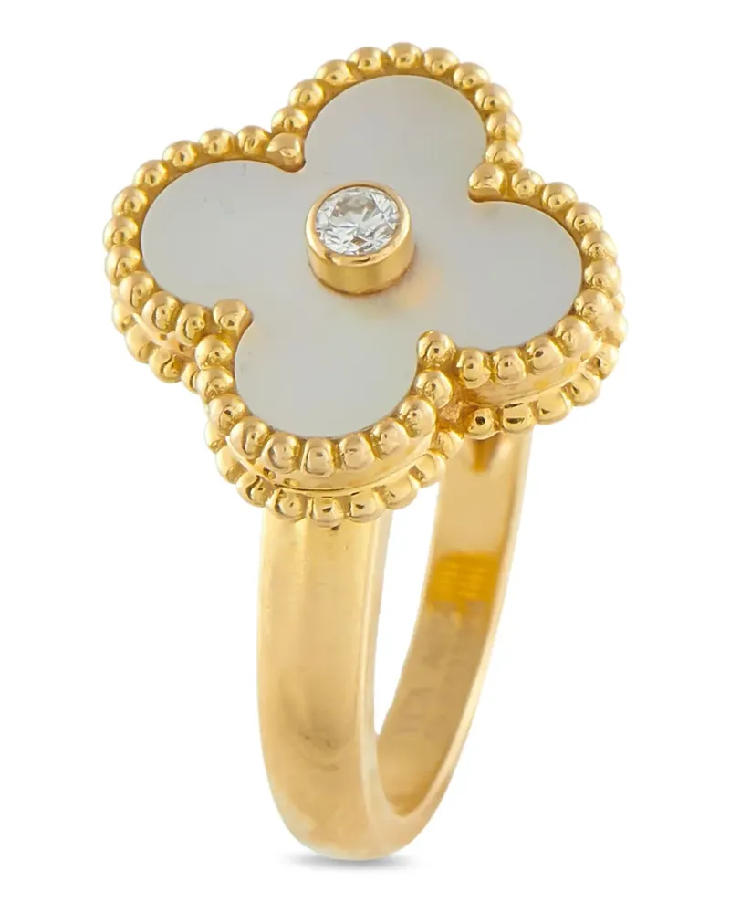 Van Cleef & Arpels 18K yellow gold Alhambra diamond and mother-of-pearl ring Gold