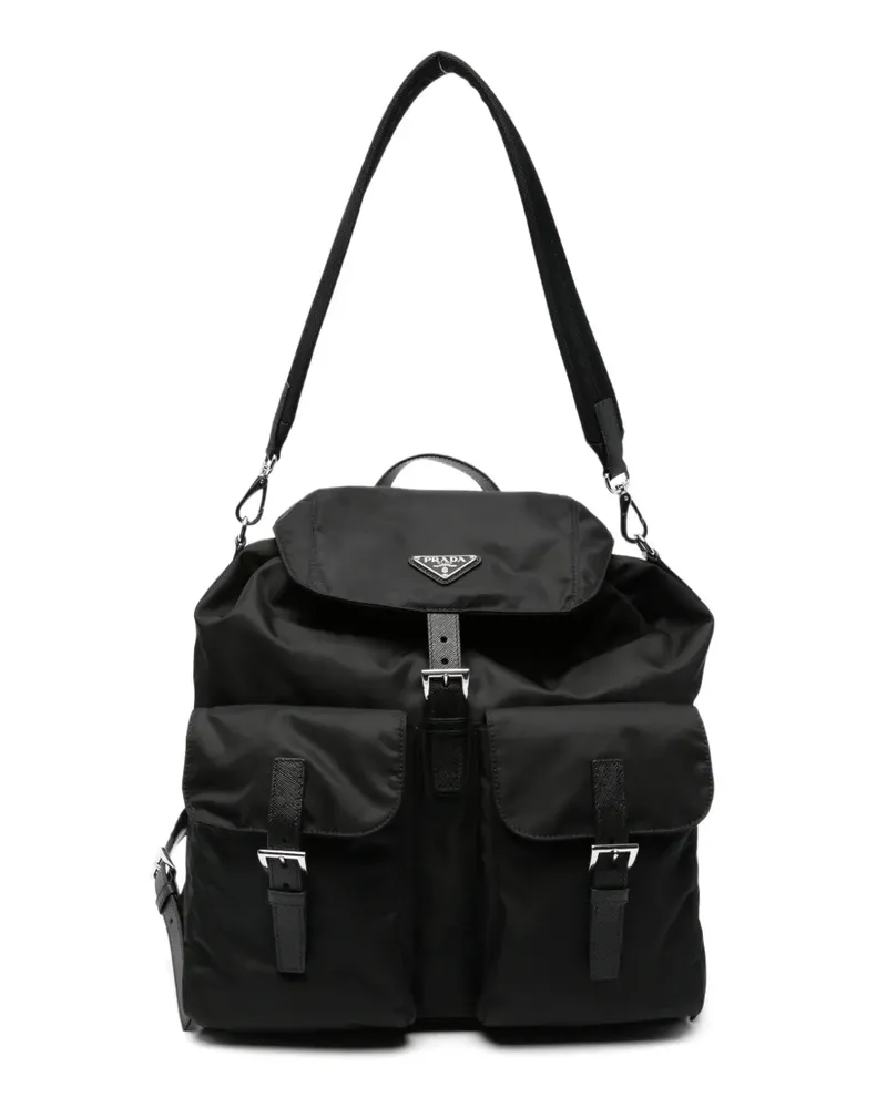 Prada Rucksack aus Re-Nylon mit Logo-Schild - Schwarz Schwarz