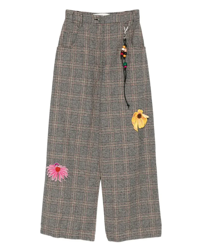 Song For The Mute Karierte Hose mit Blumenapplikation - Braun Braun