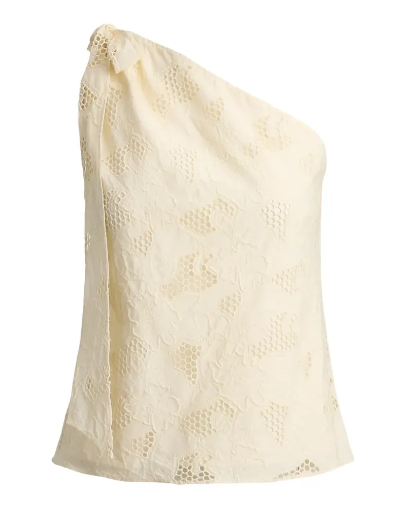 Ralph Lauren one-shoulder floral-eyelet voile blouse - Nude Nude