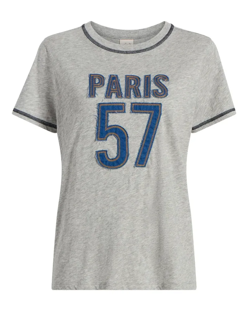Cinq à Sept T-Shirt mit Jeansapplikation - Grau Grau