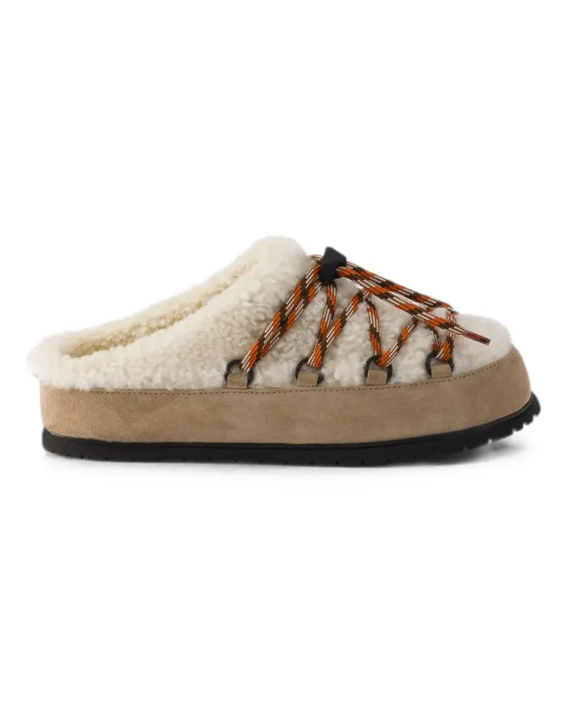 Prada Mules aus Wildleder mit Shearling - Nude Nude