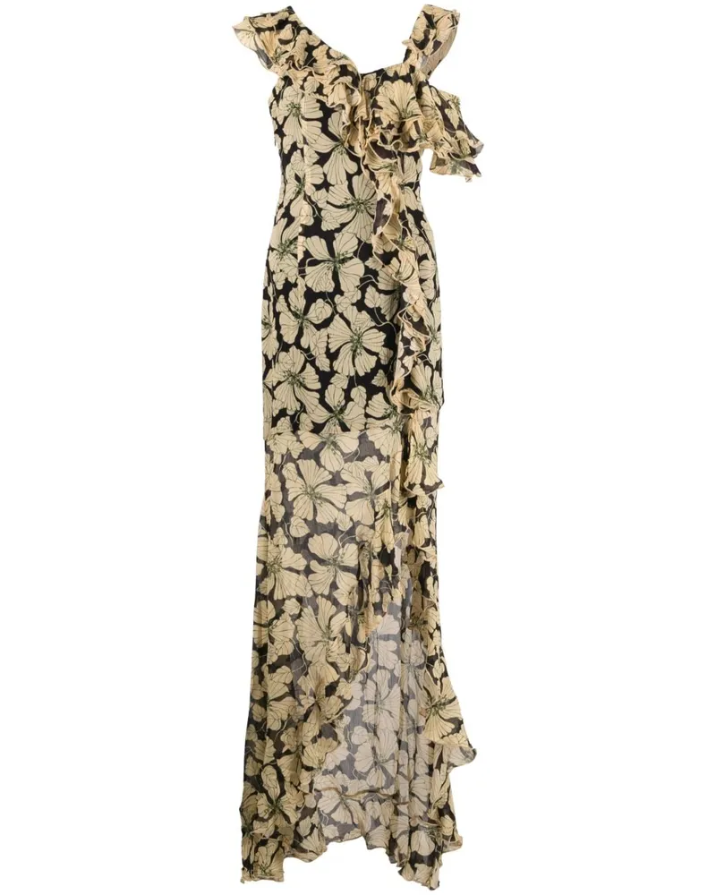 De La Vali Maxikleid mit Blumen-Print - Schwarz Schwarz