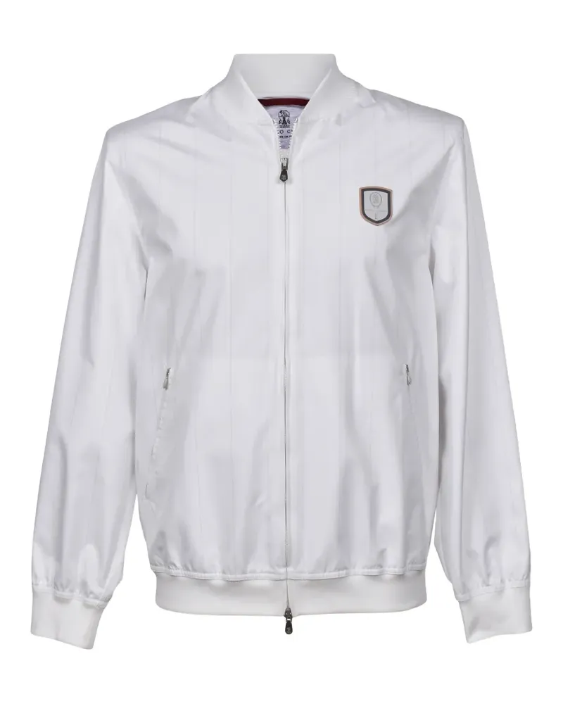 Brunello Cucinelli logo-patch pinstriped jacket - Weiß Weiß