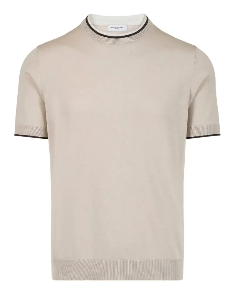 Paolo Pecora Milano contrast-trim short-sleeve sweater - Nude Nude