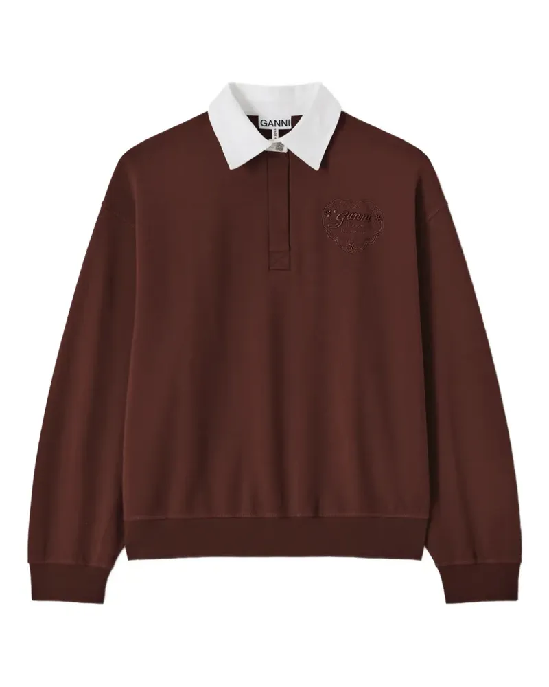 Ganni Poloshirt mit Herzstickerei - Braun Braun
