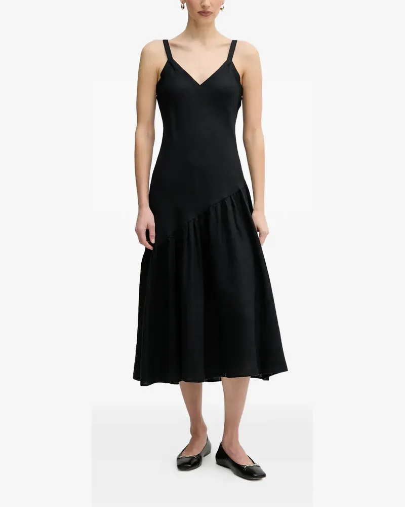 DKNY V-neck ruffled midi dress - Schwarz Schwarz