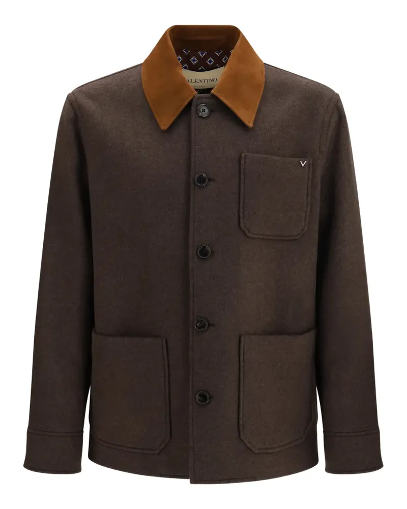 Valentino Garavani Cabanjacke aus Wolle mit Wildlederkragen und Metallic-V-Detail - Braun Braun