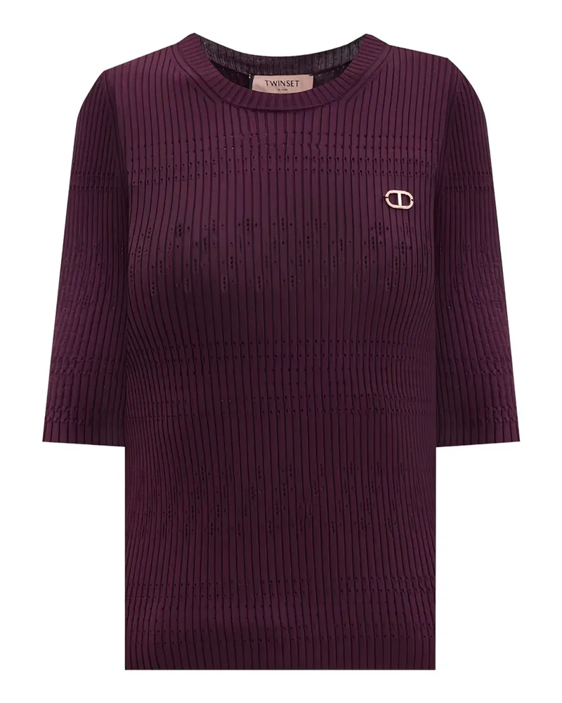 Twin-Set Gerippter Pullover mit Logo-Schild - Rot Rot